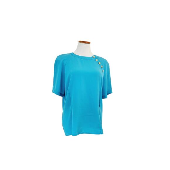 SK and Company Vintage Blue Teal 1980s Shoulder Pads VTG 80s Shirt Size 14 - Picture 13 of 16